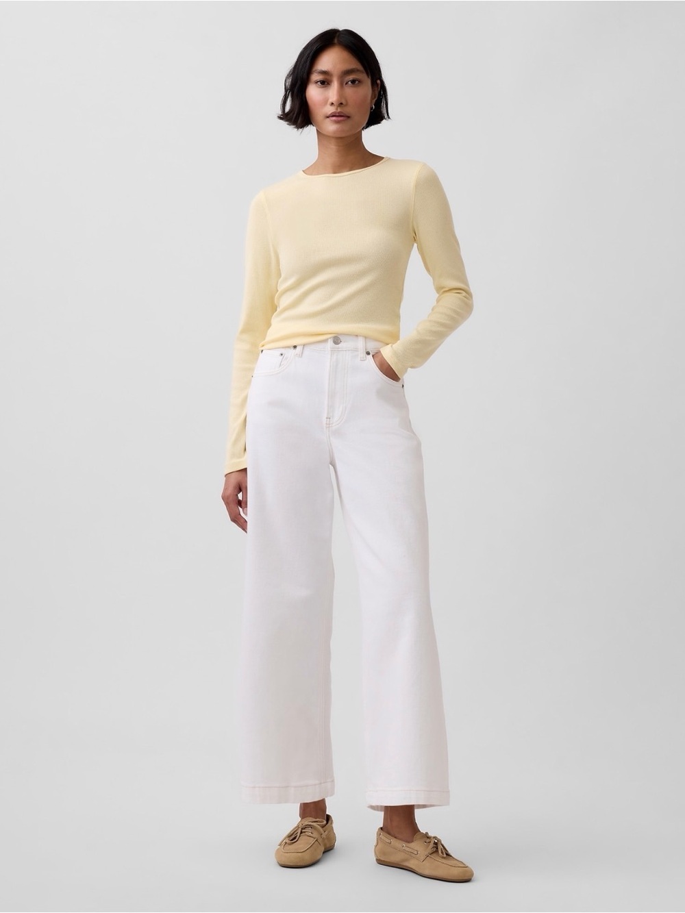 NWT GAP High Rise Stride Wide-Leg Ankle Jeans in Fresh White